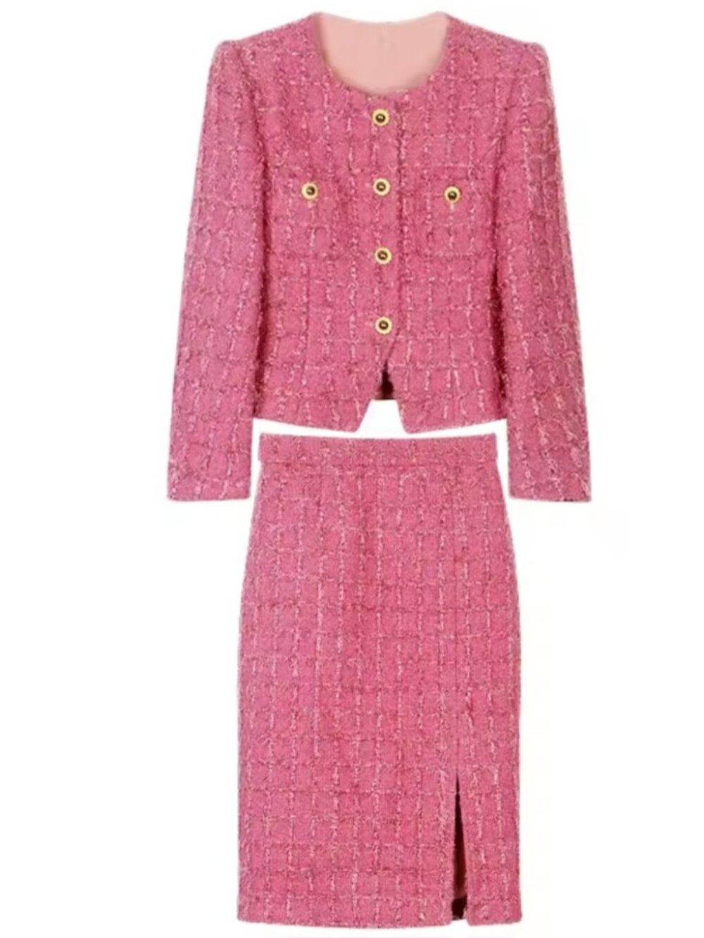 New elegant round neck single-breasted small fragrant jacket + slim casual skirt